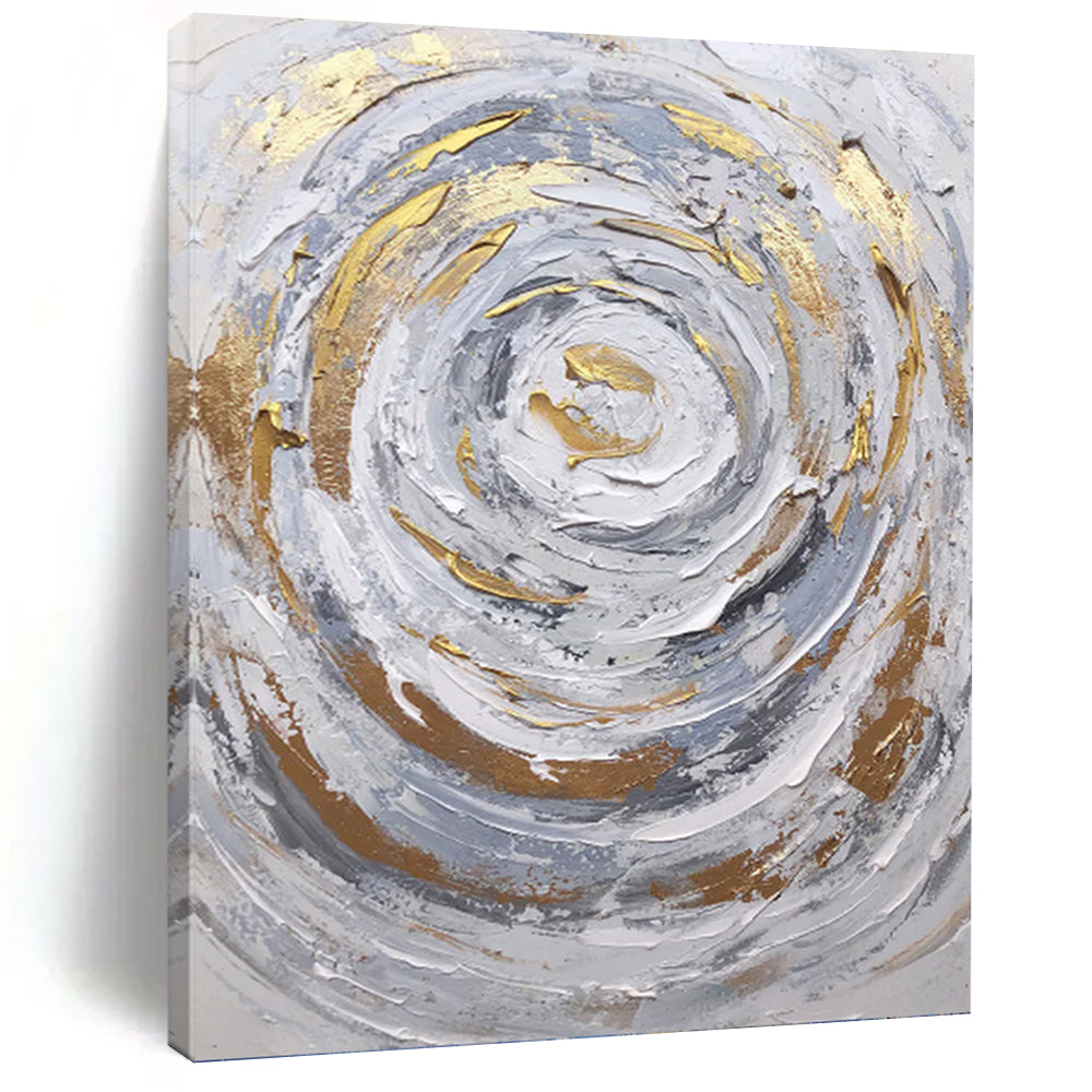 Silver - Gray and Gold Swirl - Abstract Impasto Painting On Canvas DKH1286