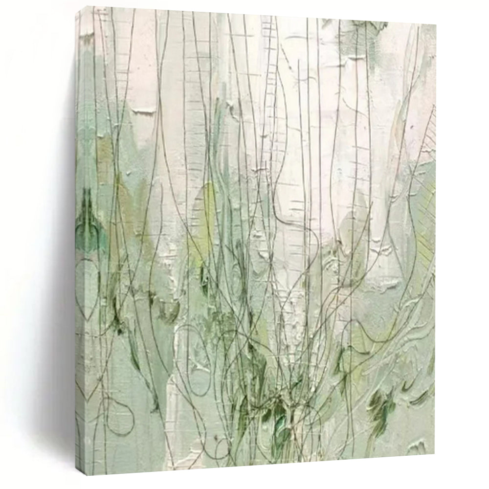 Green & White Textured Lines - Abstract Line - Art Painting On Canvas CT2280