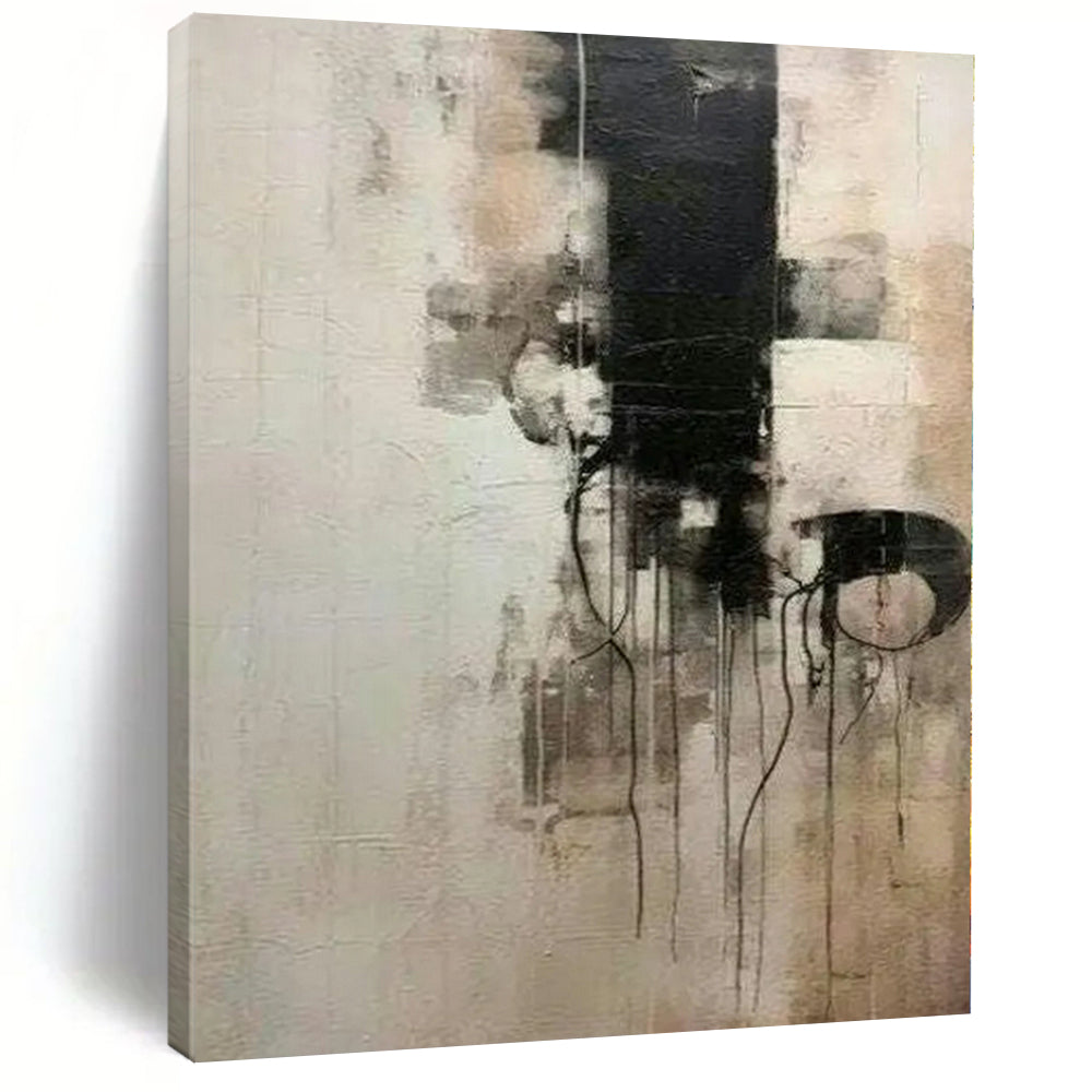 Black and White Dripping Shapes - Abstract Oil Painting CT1214