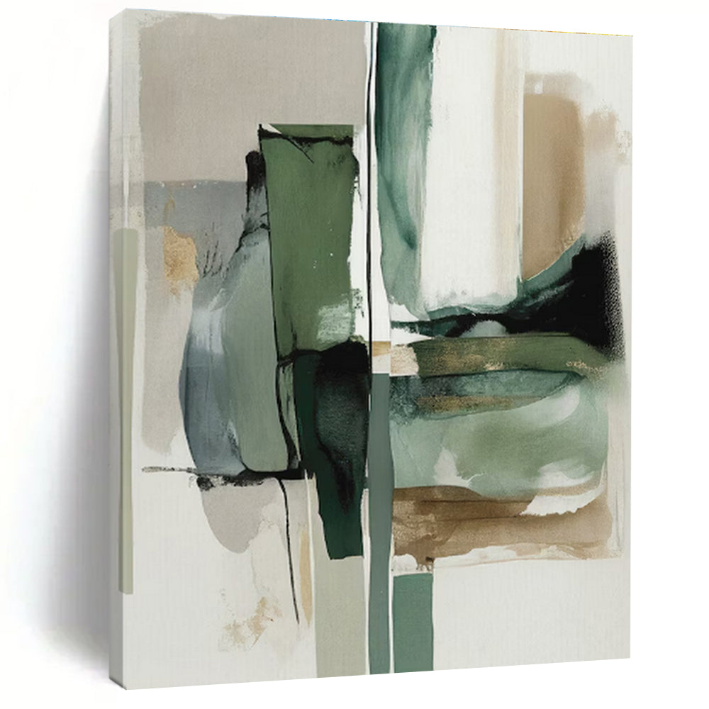 Muted Green, Blue & Brown Shapes, “Nature’s Rhythm” - Abstract Geometric Acrylic Painting CT0763
