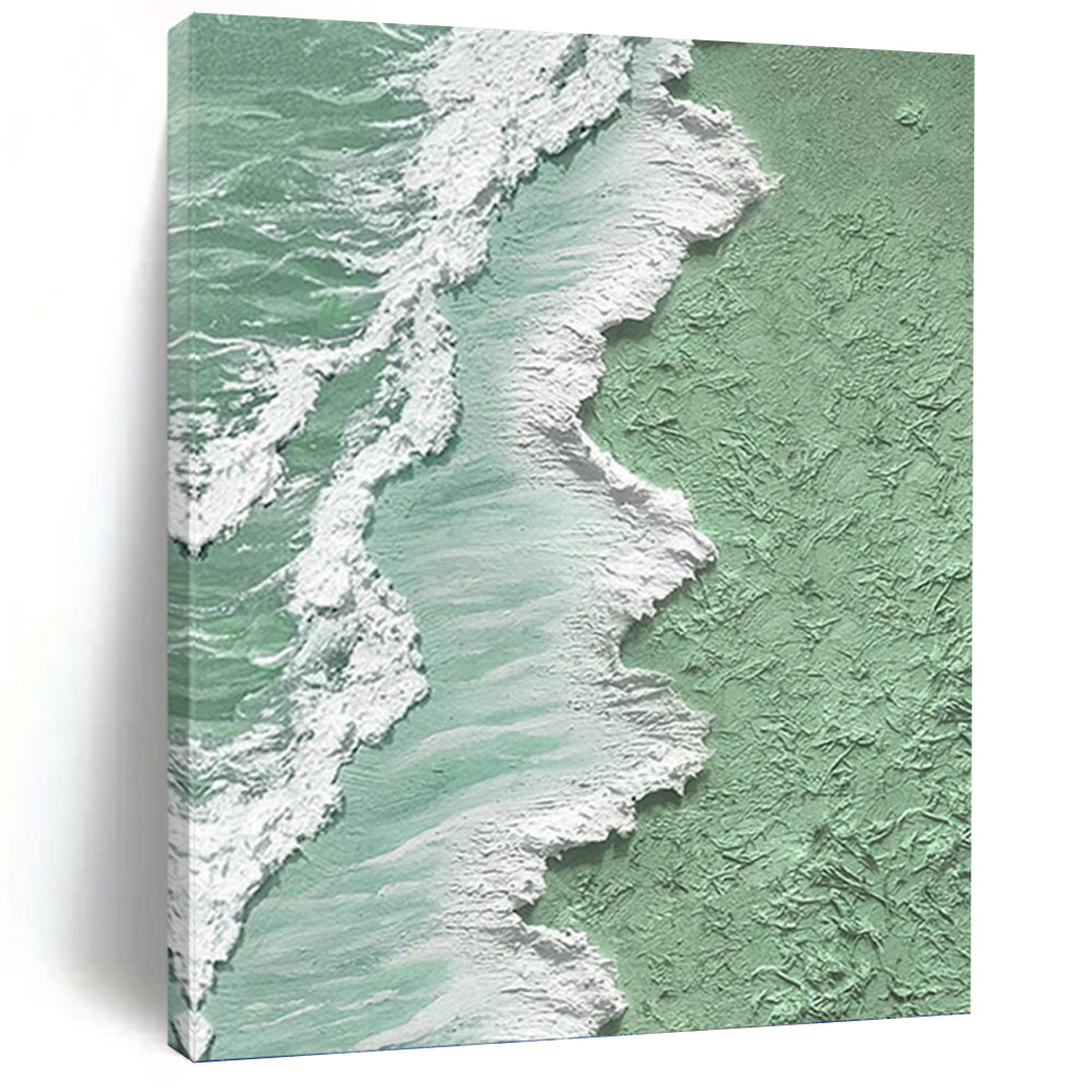 Mint Green, White, and Turquoise Wave Abstract - Abstract Painting On Canvas DKH1505