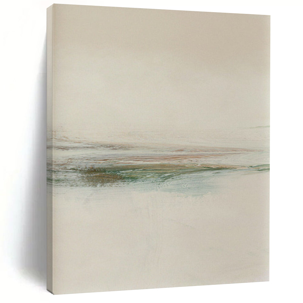 “Minimalist Coastal Stripes” - Beige, Blue, Green Abstract Landscape Painting On Canvas DTP226