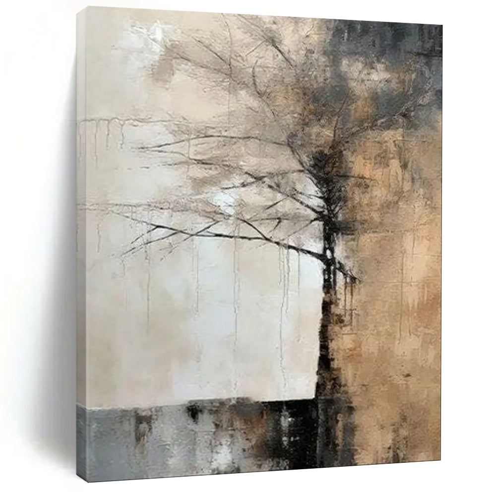 “Abstract Tree in Browns and Grays” - Post - Impressionist Oil Art CT1929