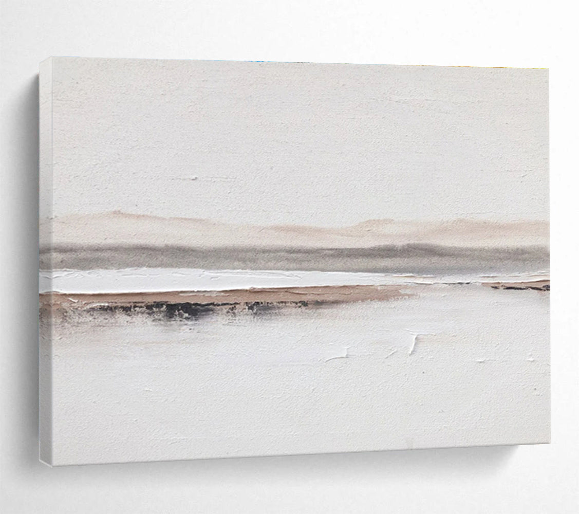 Delicate Earth Tone Layers - White, Brown & Gray Abstract Painting On Canvas DKH915