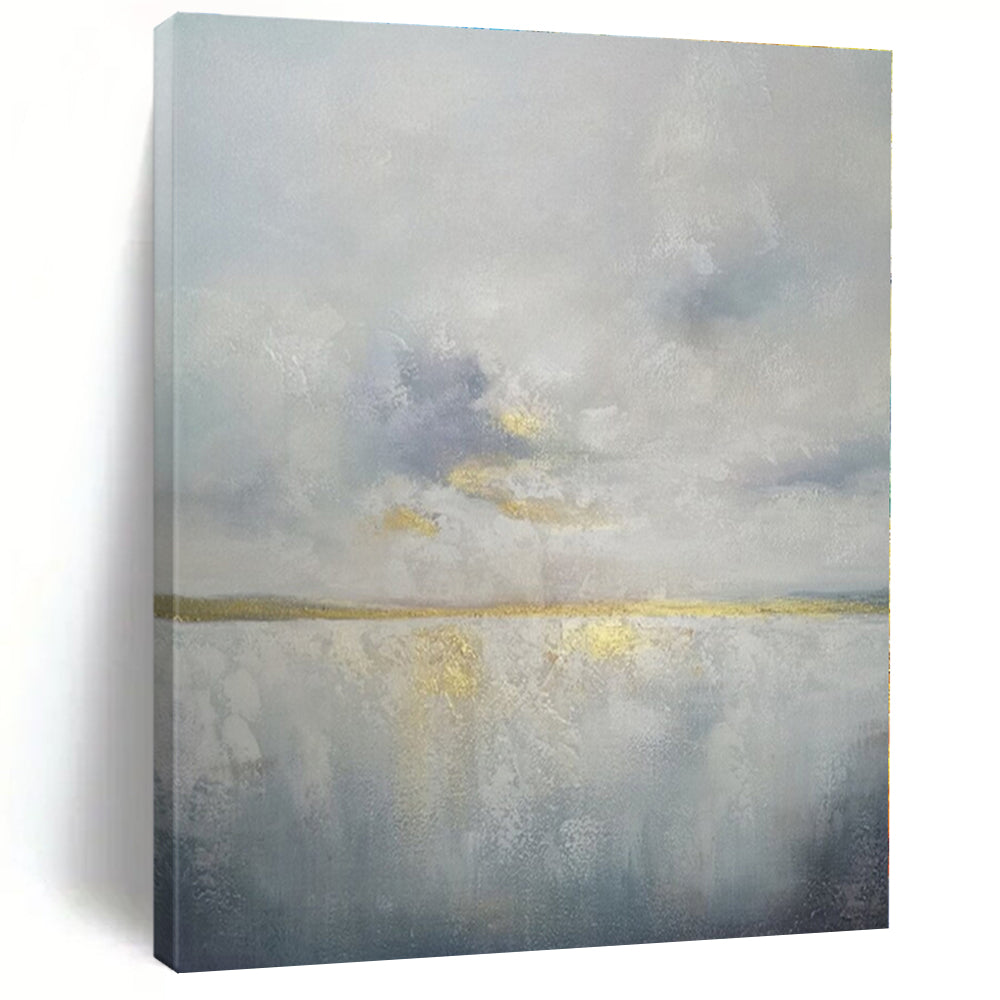 Grey - Gold Serene Landscape - Minimalist Landscape Acrylic Painting CT1398