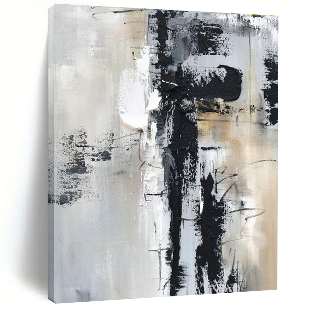 “Black - White - Gray Textured Chaos” ,Abstract Acrylic Painting CT0808