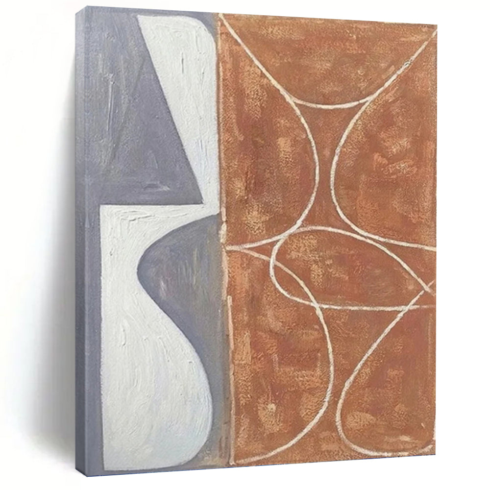 Gray, White, and Brown - Geometric and Curved Painting On Canvas DKH1138
