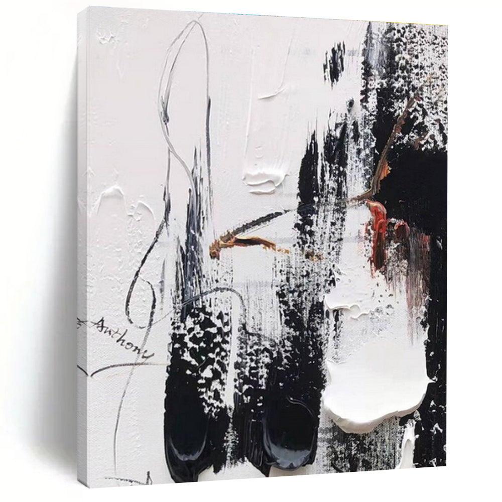 “Black - White - Red - Gray Expressive Strokes” ,Abstract Acrylic Painting CT0793