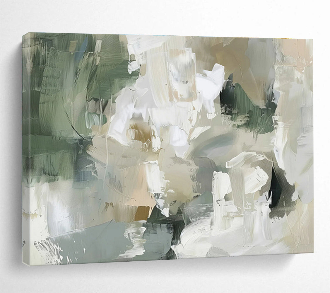 Earthy Tones Abstract - Greens, Beiges, and Textured Forms Painting On Canvas DKH045