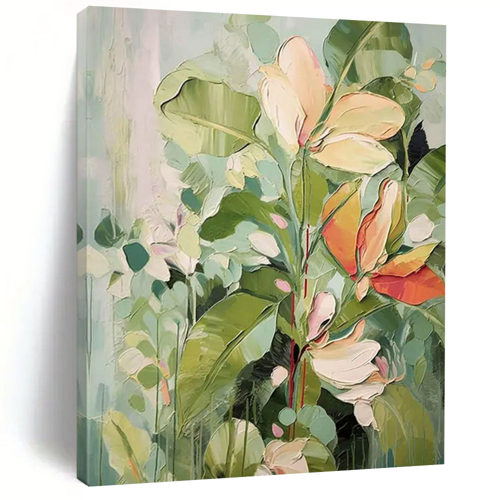 “Soft Green Floral Blooms” - Impressionist Flower Painting On Canvas DTP083