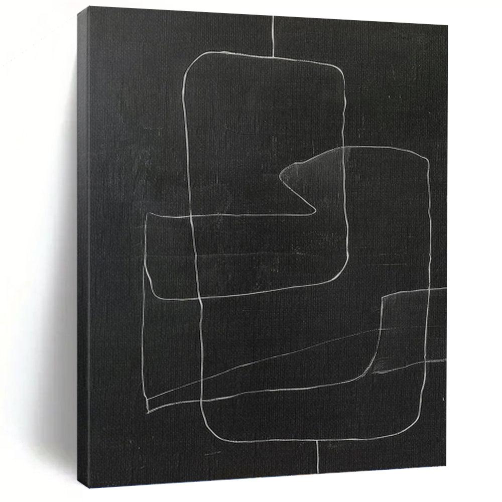 Black & White Geometric Lines - Chalkboard Whimsy Painting On Canvas DKH1150