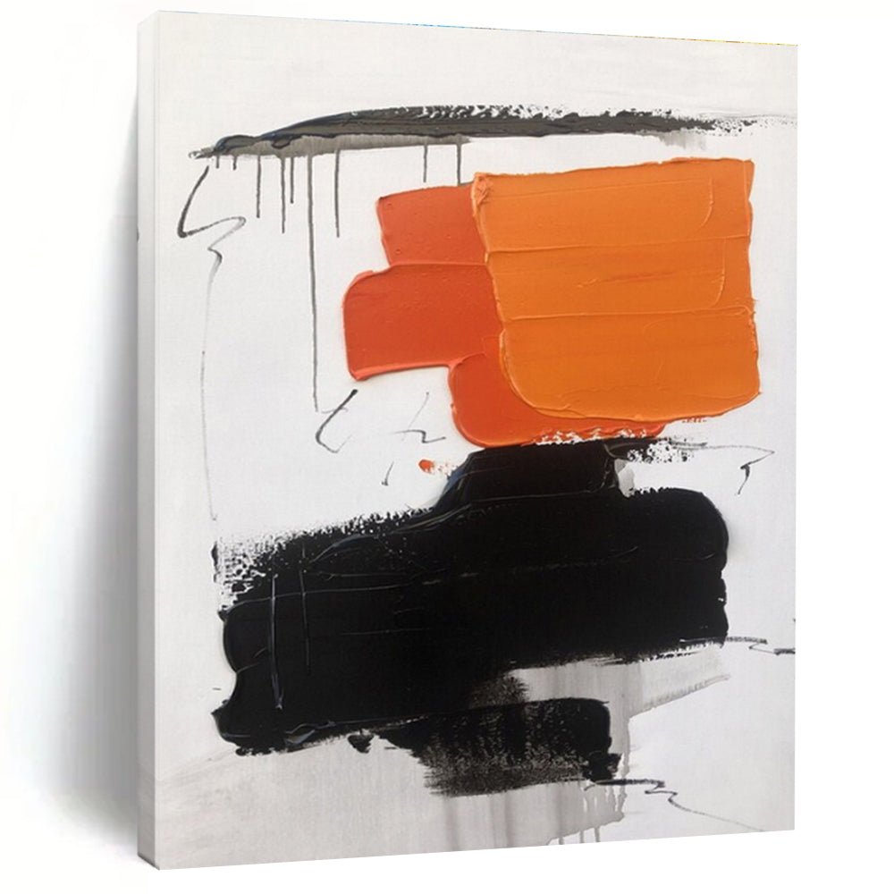 “Orange - Black - White Stacked Shapes” ,Abstract Acrylic Painting CT0789