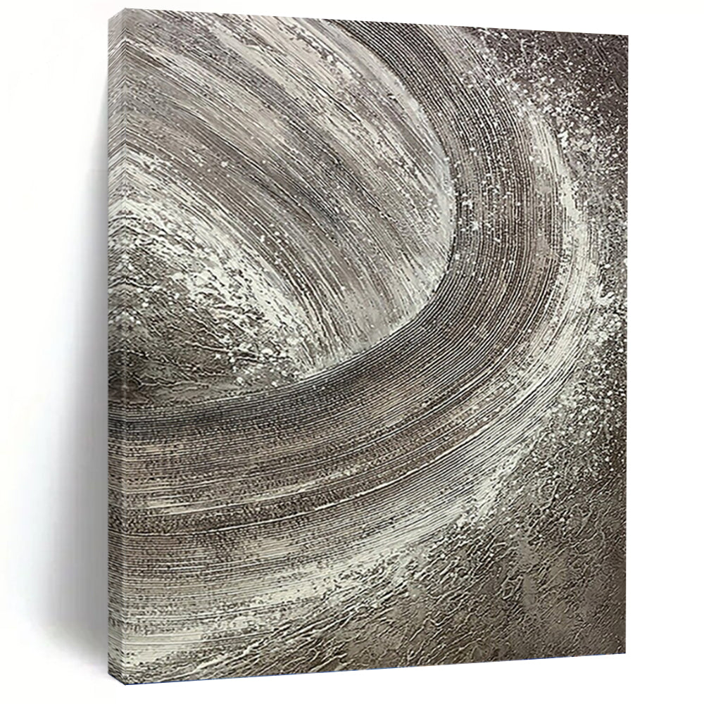 “Silver Swirl” - Gray & White Textured Abstract Circles Painting On Canvas DKH1542