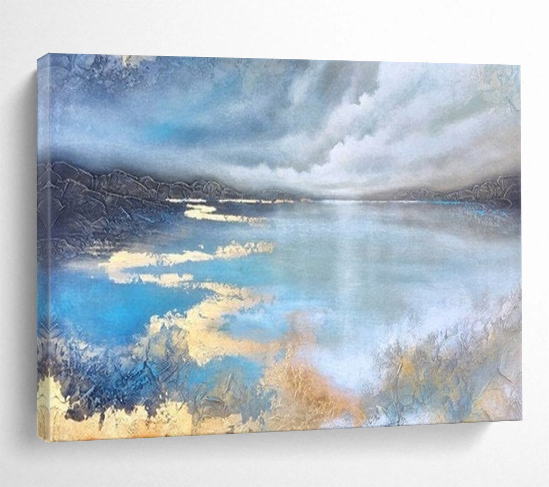 Serene Lake Reflections - Textured Landscape Painting On Canvas DLZ192