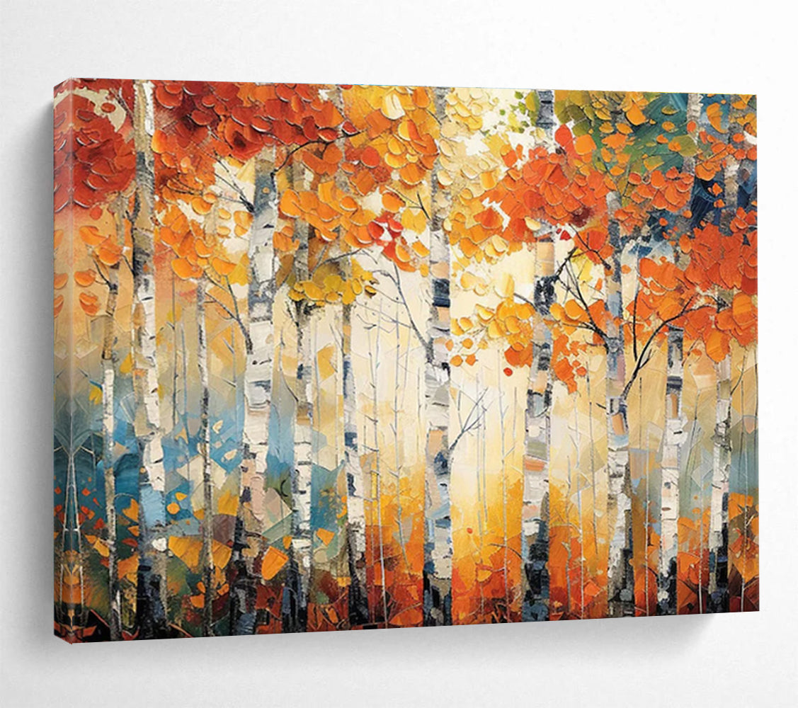 “Autumn Birch Forest” - Impasto Landscape Painting On Canvas DKH835