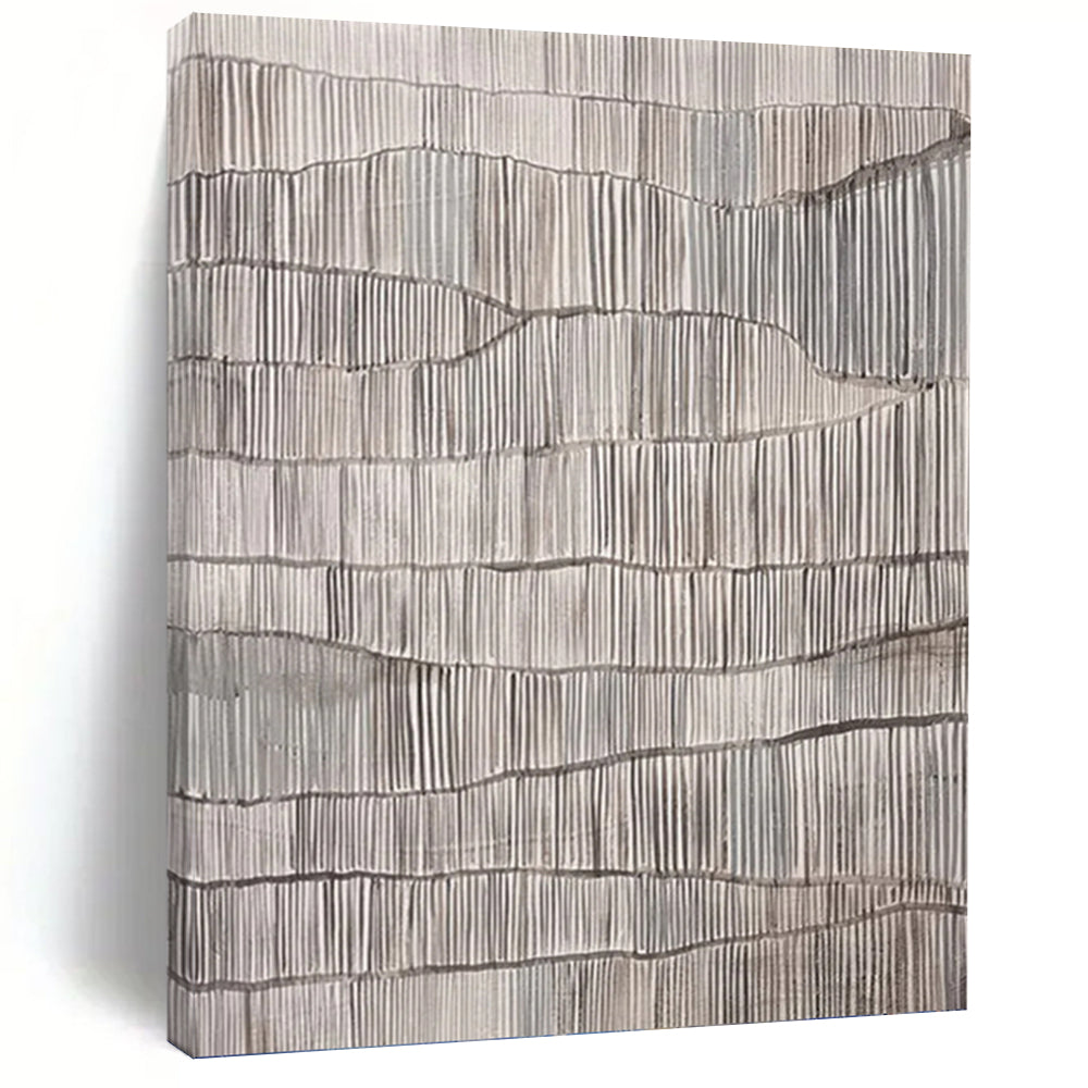 “Gray Textured Ridges” - Gray & White Minimalist Textured Painting On Canvas DKH1031