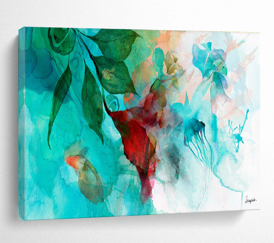 “Colorful Underwater - Floral Fusion” Watercolor - Style Fantasy Painting On Canvas DKH538