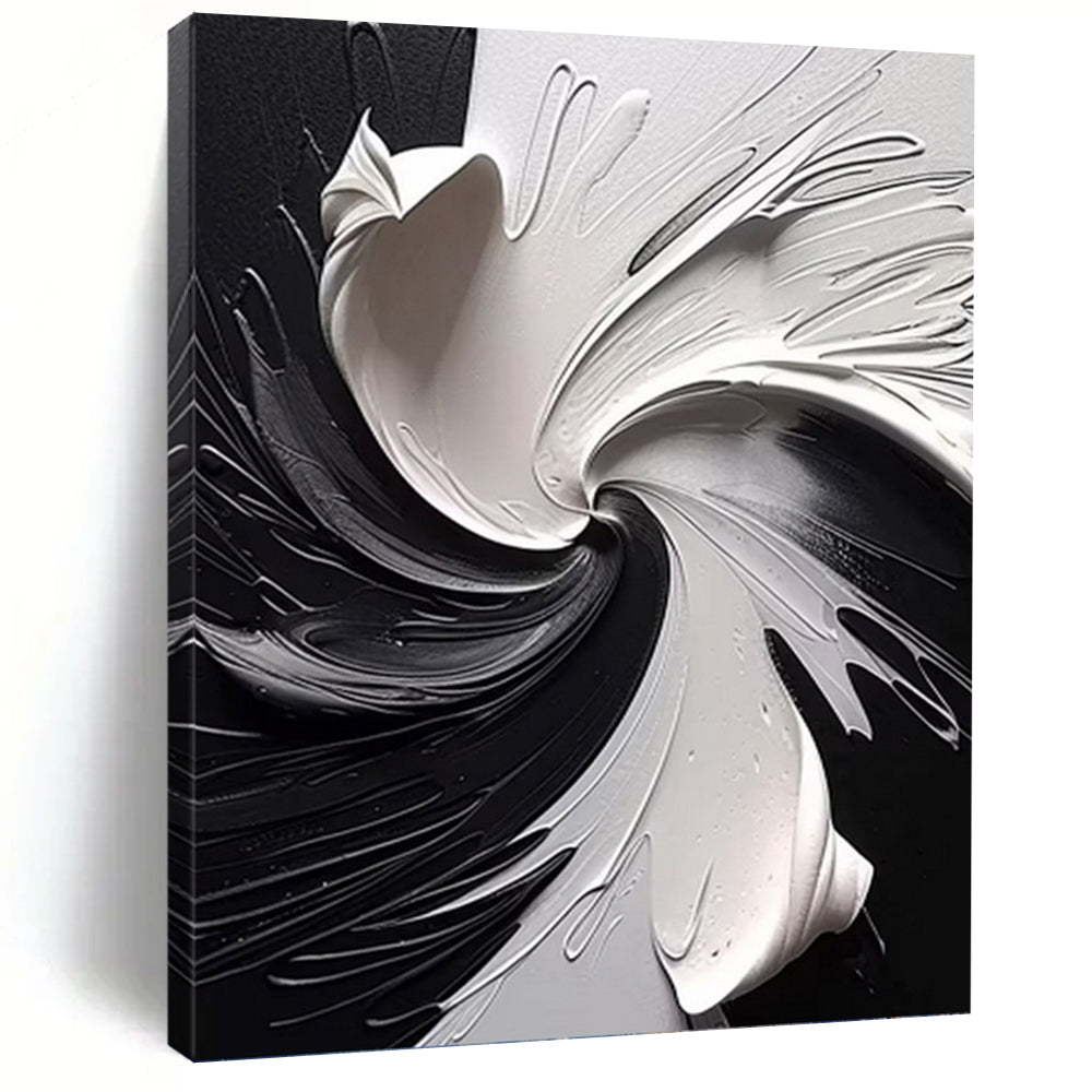 Dynamic Black and White Abstract Swirl - Abstract Painting On Canvas DKH1474