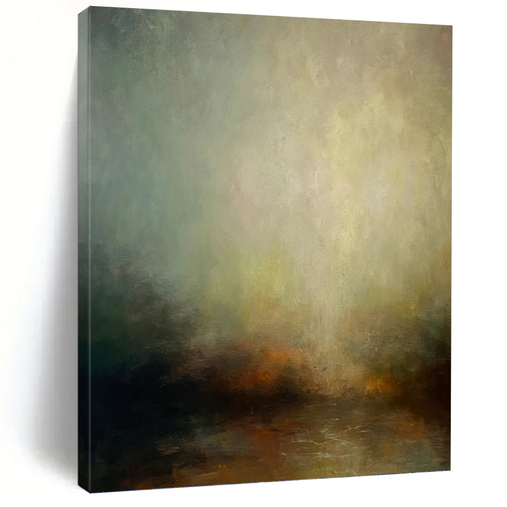 “Ethereal Glow” - Green, Yellow, Gray & Brown Abstract Landscape Painting On Canvas DKH1535