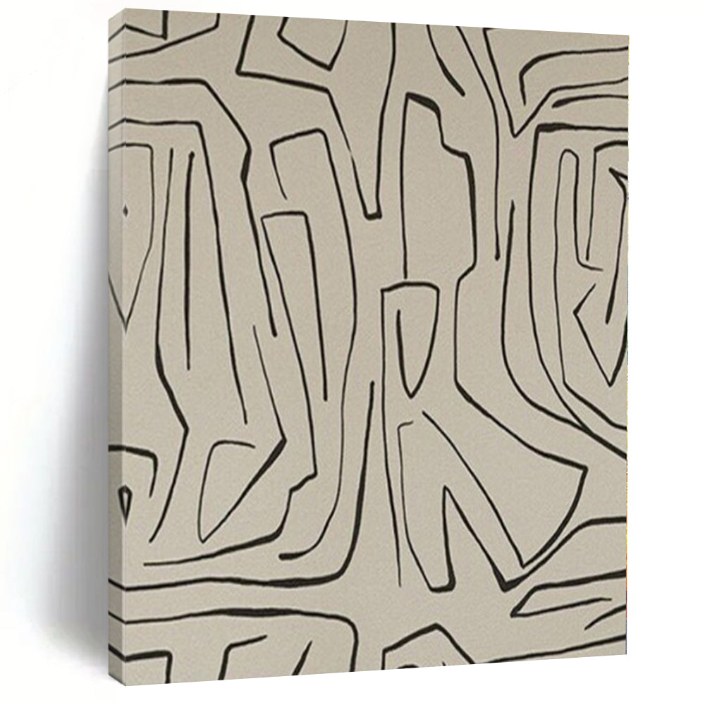 “Beige - Black Linear Abstraction” – Linear Abstract Painting CT1139