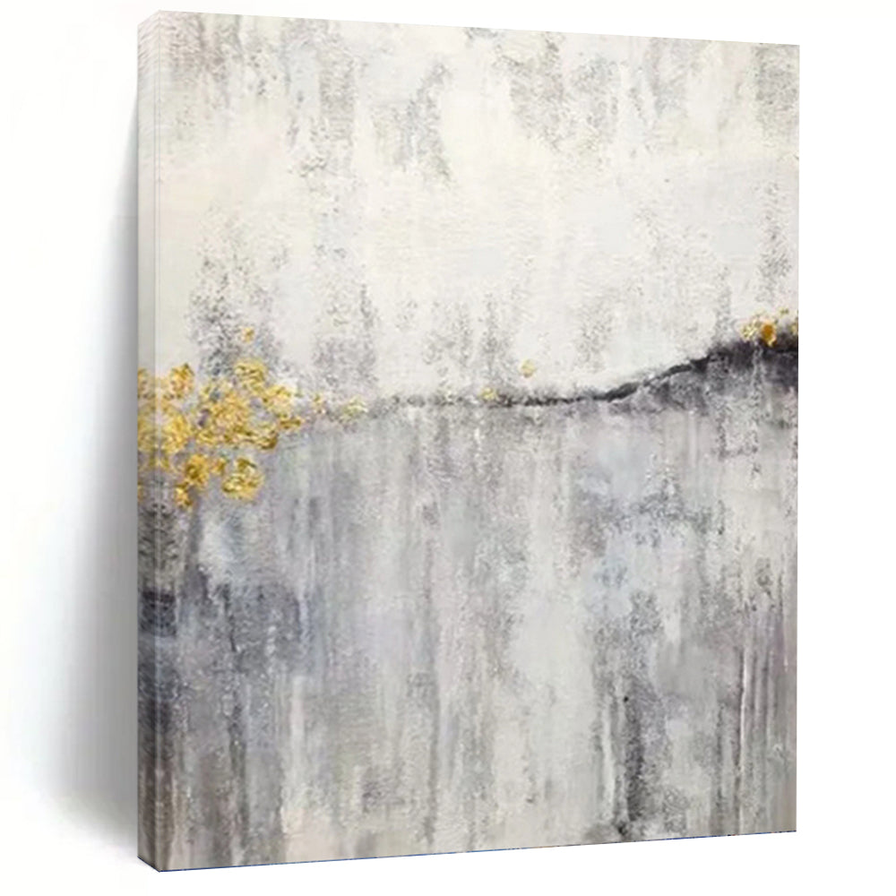 “Golden Mist” - Gray, White & Gold Textured Abstract Painting On Canvas DKH1173