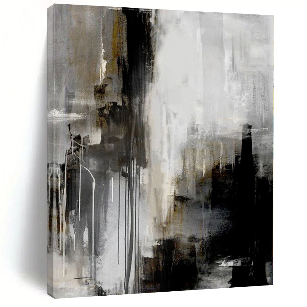 “Gray - Black - Gold Abstract Drips” – Abstract Expressionist Painting CT1156
