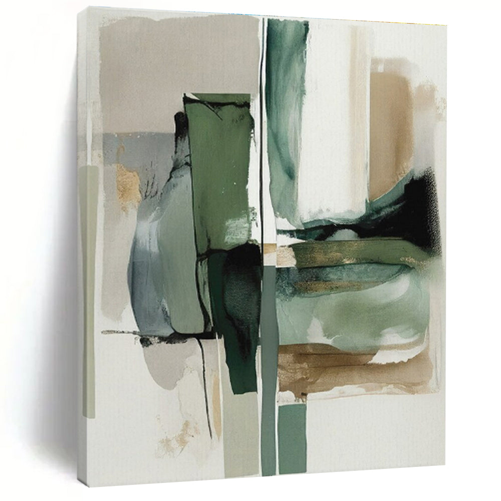 Muted Green, Blue & Brown Shapes, “Nature’s Harmony” - Abstract Geometric Acrylic Painting CT0758