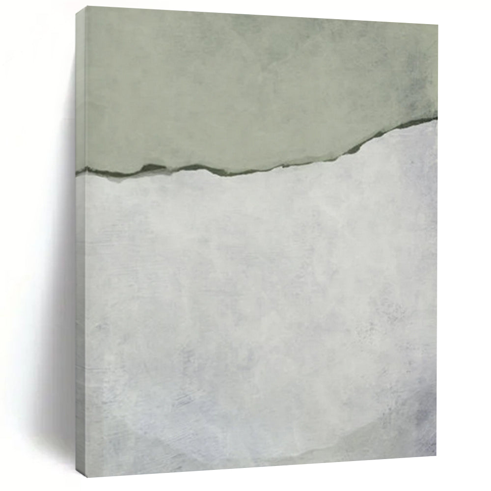 “Soft Green and White Tear” - Green, White Abstract Painting On Canvas DTP241