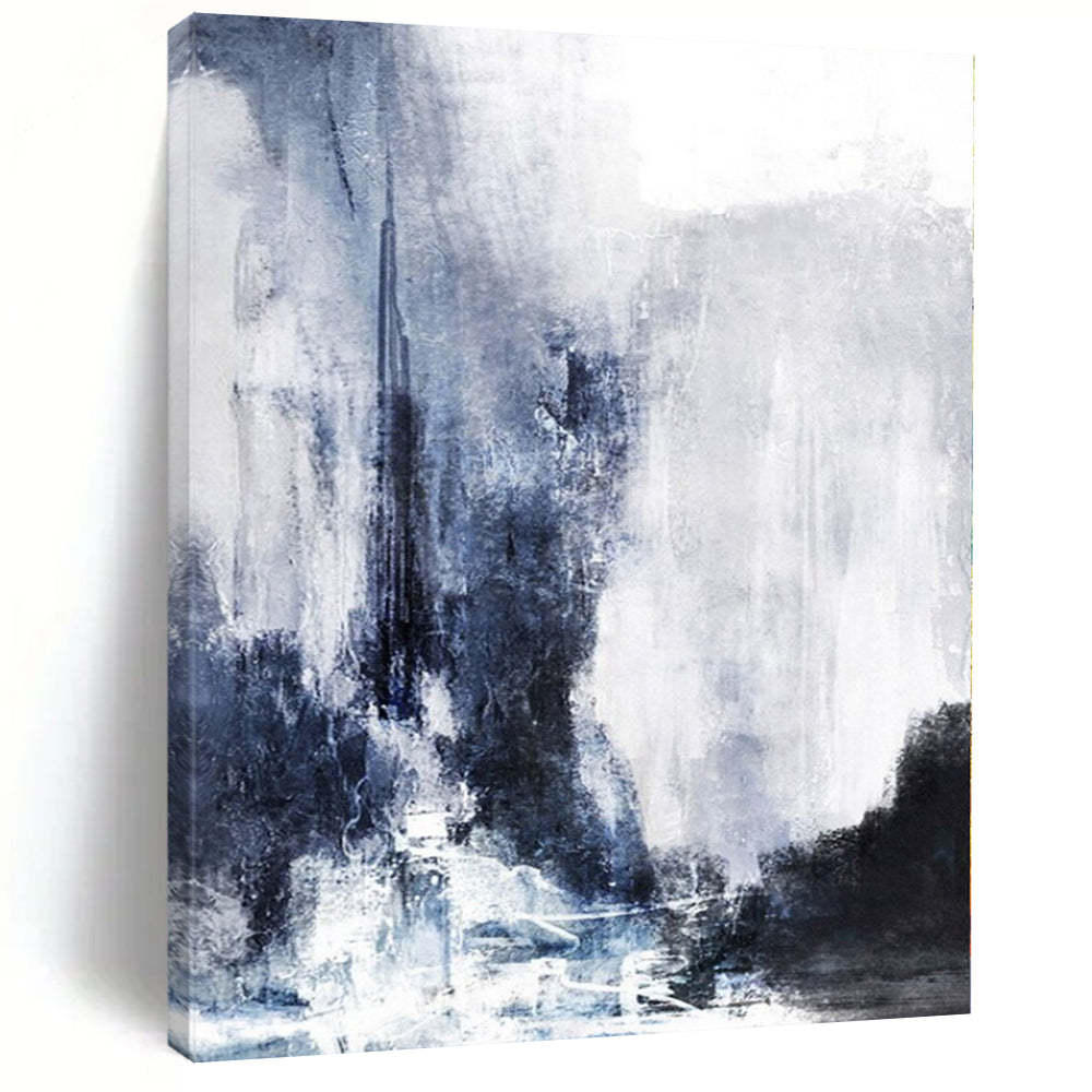 “Blue - Gray Abstract Cityscape” – Abstract Cityscape Painting CT1132