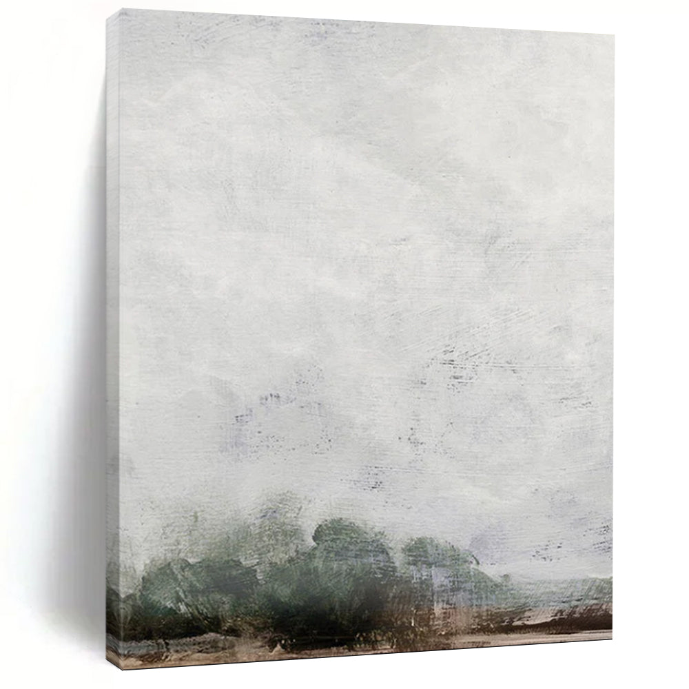 “Misty Gray Landscape” - Gray, Green Abstract Landscape Painting On Canvas DTP221