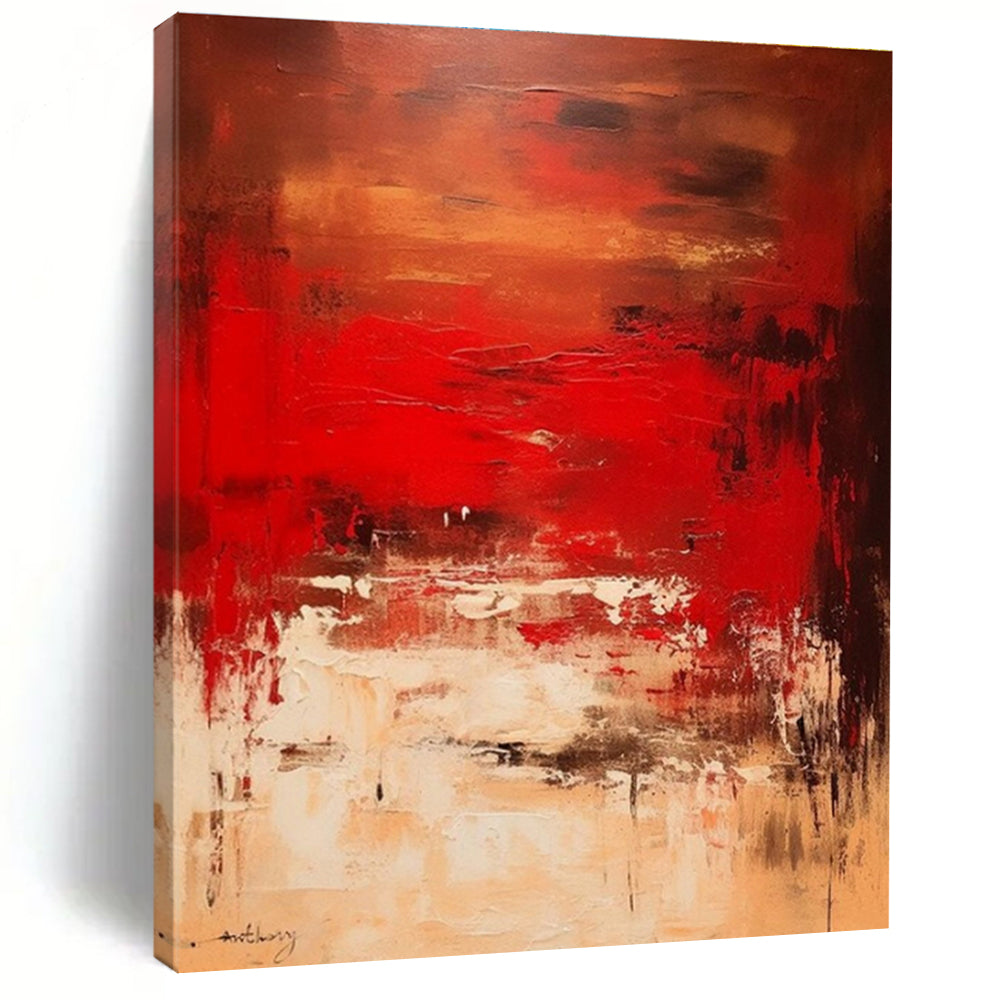 Red, Brown & White Abstract Textures, “Intense Serenity” - Impasto Abstract Painting CT0776