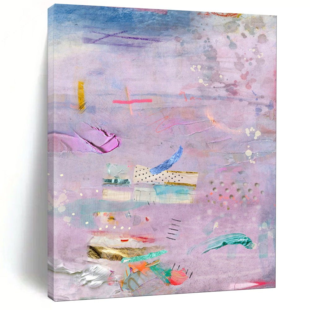 Purple, Mixed Media Collage - "Dreamy Patchwork" - Mixed - media Abstract Art CT1855