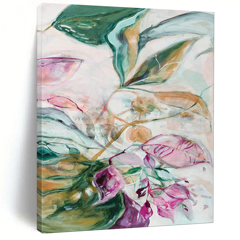 Green Foliage, Pink Petals - "Ethereal Garden" - Abstract Floral Painting CT1851