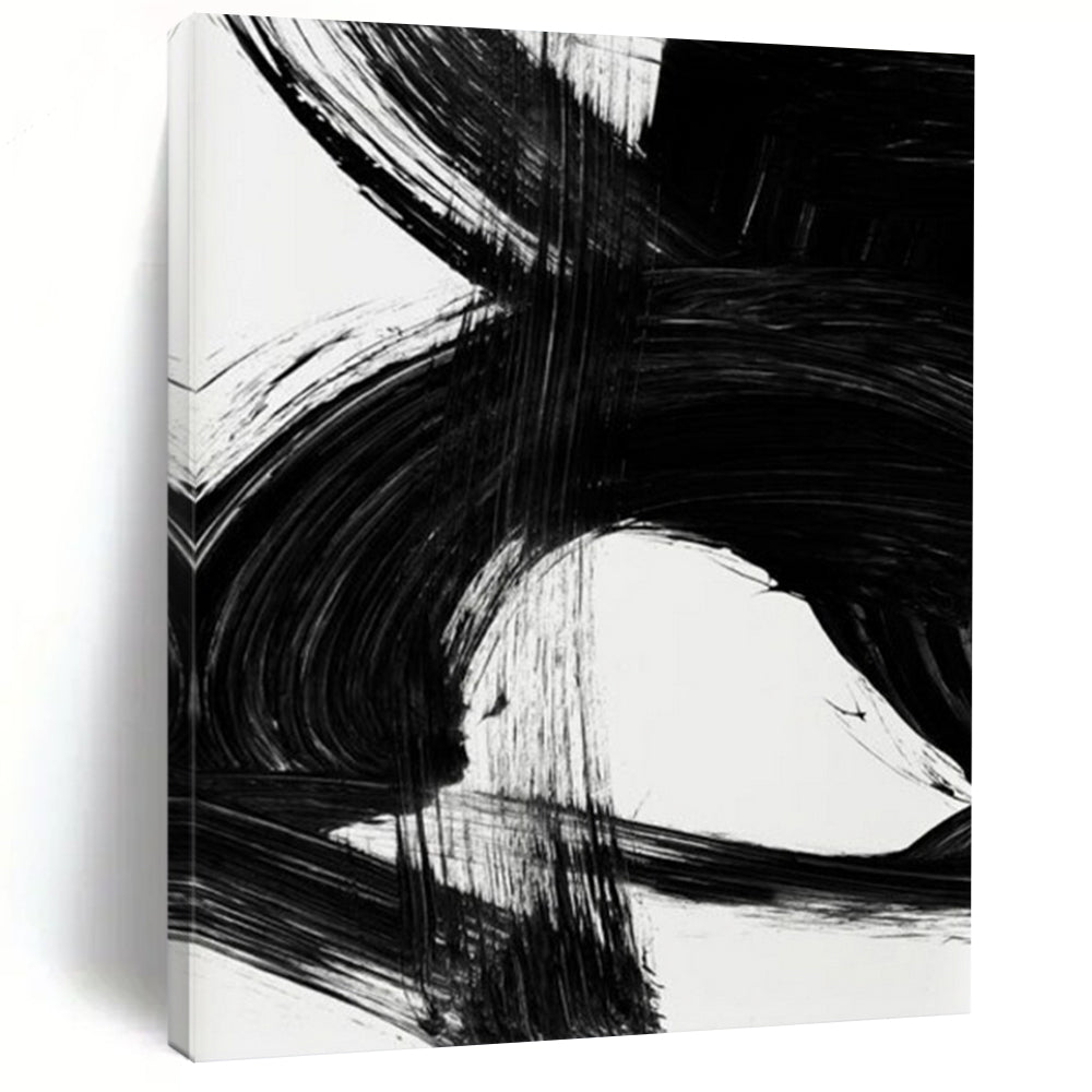 “Energetic Black Ink Wave” - Vibrant Black Ink Abstract Painting On Canvas DTP196