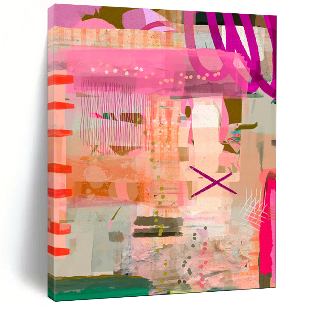 Pink, Orange, Playful Patterns - "Pink Pop Fiesta" - Abstract Mixed - media Art CT1816
