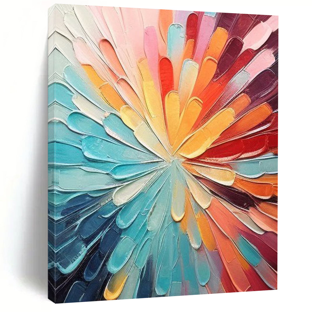 “Rainbow Petal Burst” - Multicolor, Textured Floral Painting On Canvas DTP288