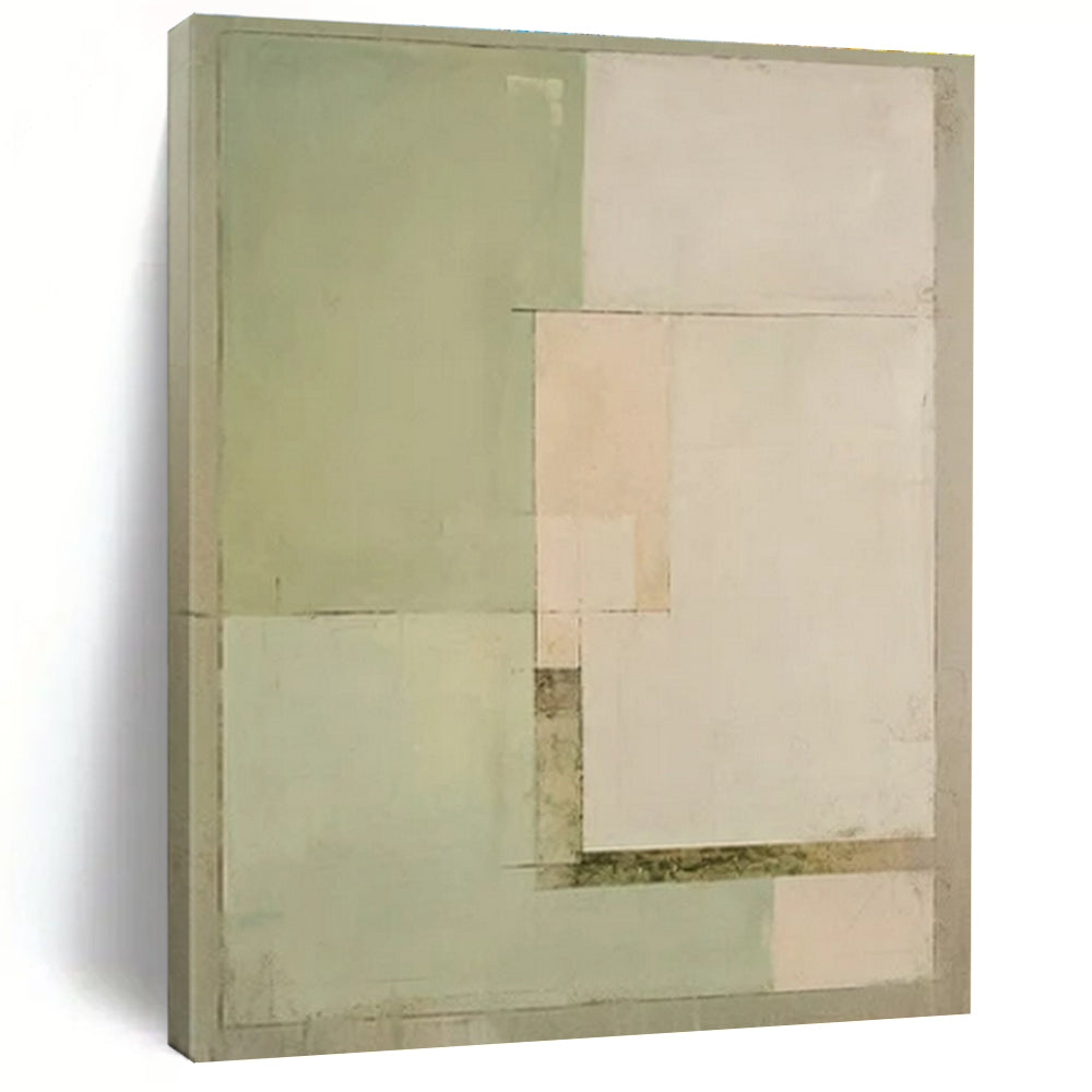 Pale Greens, Whites & Browns, Minimalist Geometry - "Quiet Harmony" - Abstract Acrylic Painting CT1443
