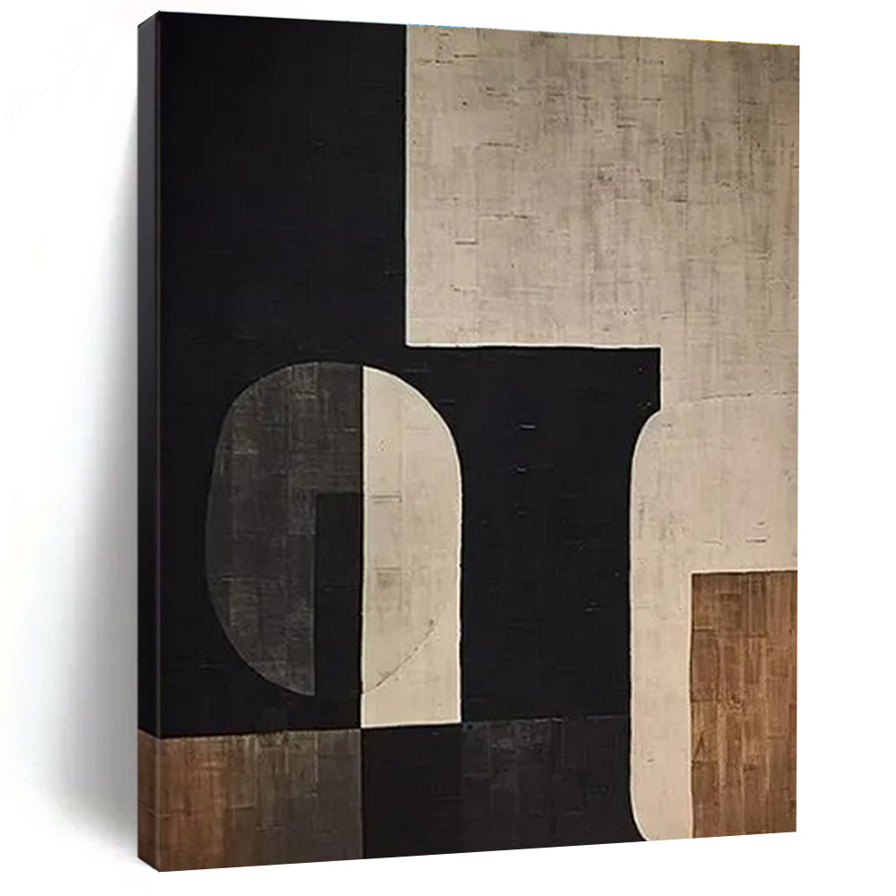 “Black - White - Brown Geometric Abstract” ,Abstract Acrylic Painting CT0862