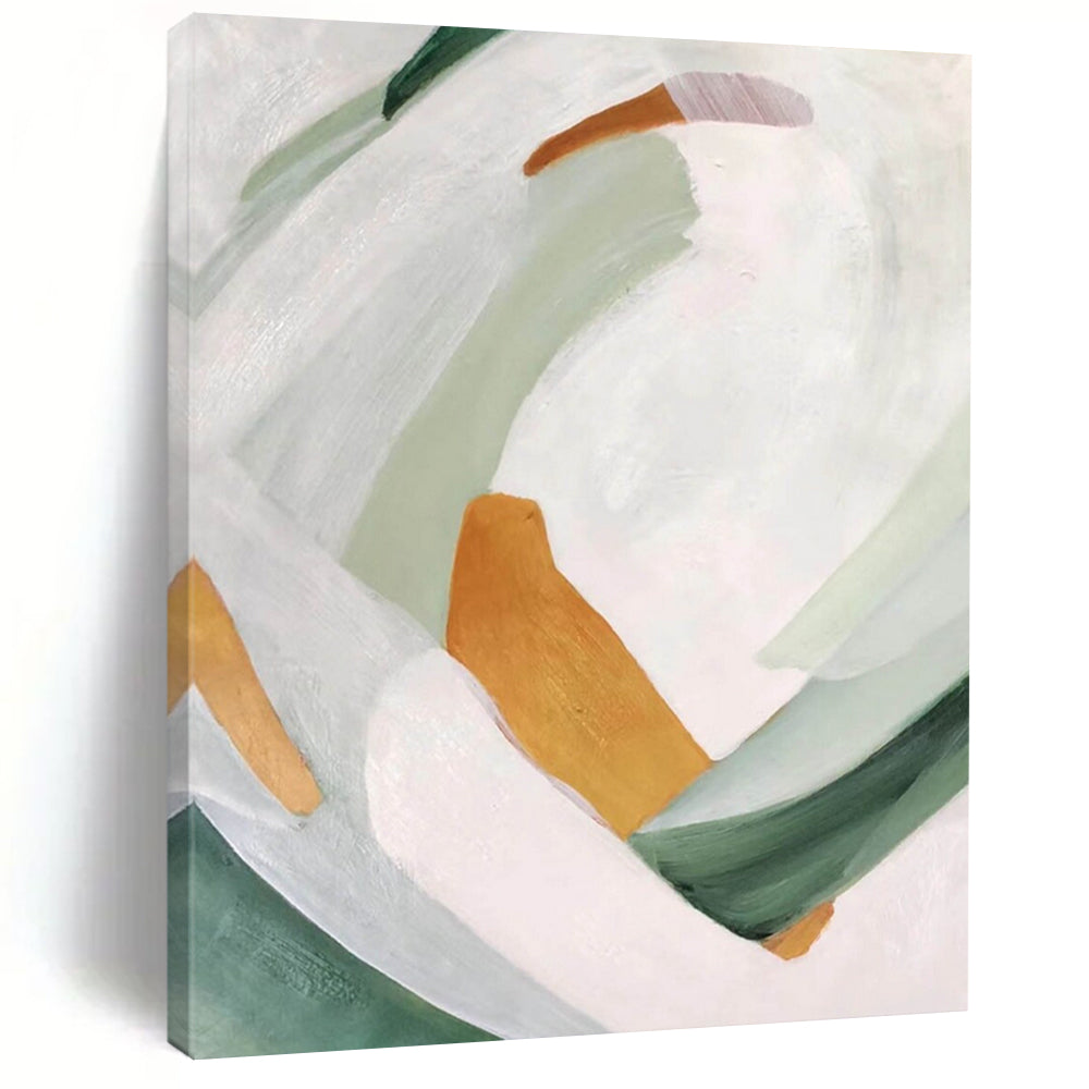 “Soft Color Block Abstraction” - White, Green, Orange Abstract Painting On Canvas DTP257
