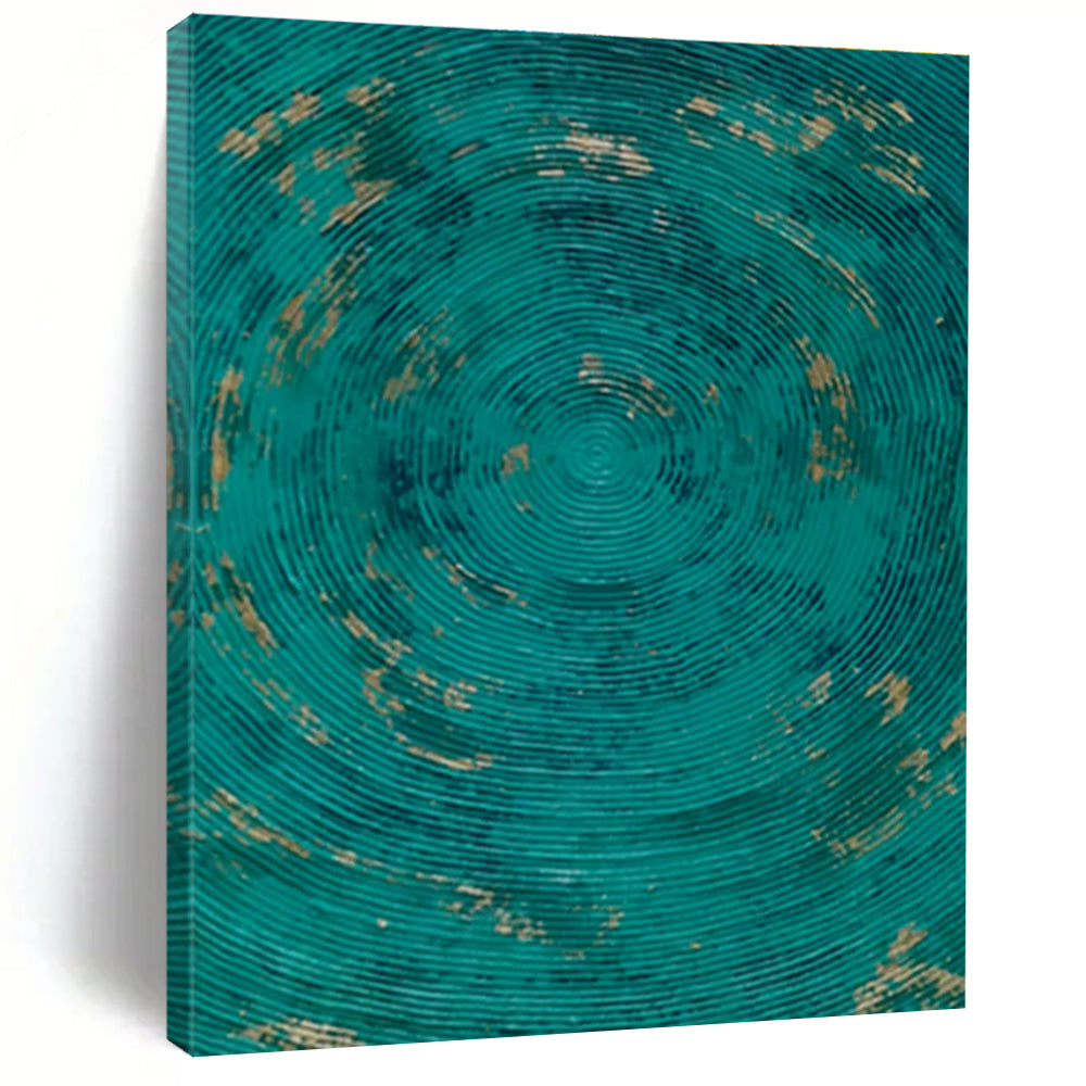 “Teal Circles with Gold” ,Minimalist Abstract Acrylic Art CT0902