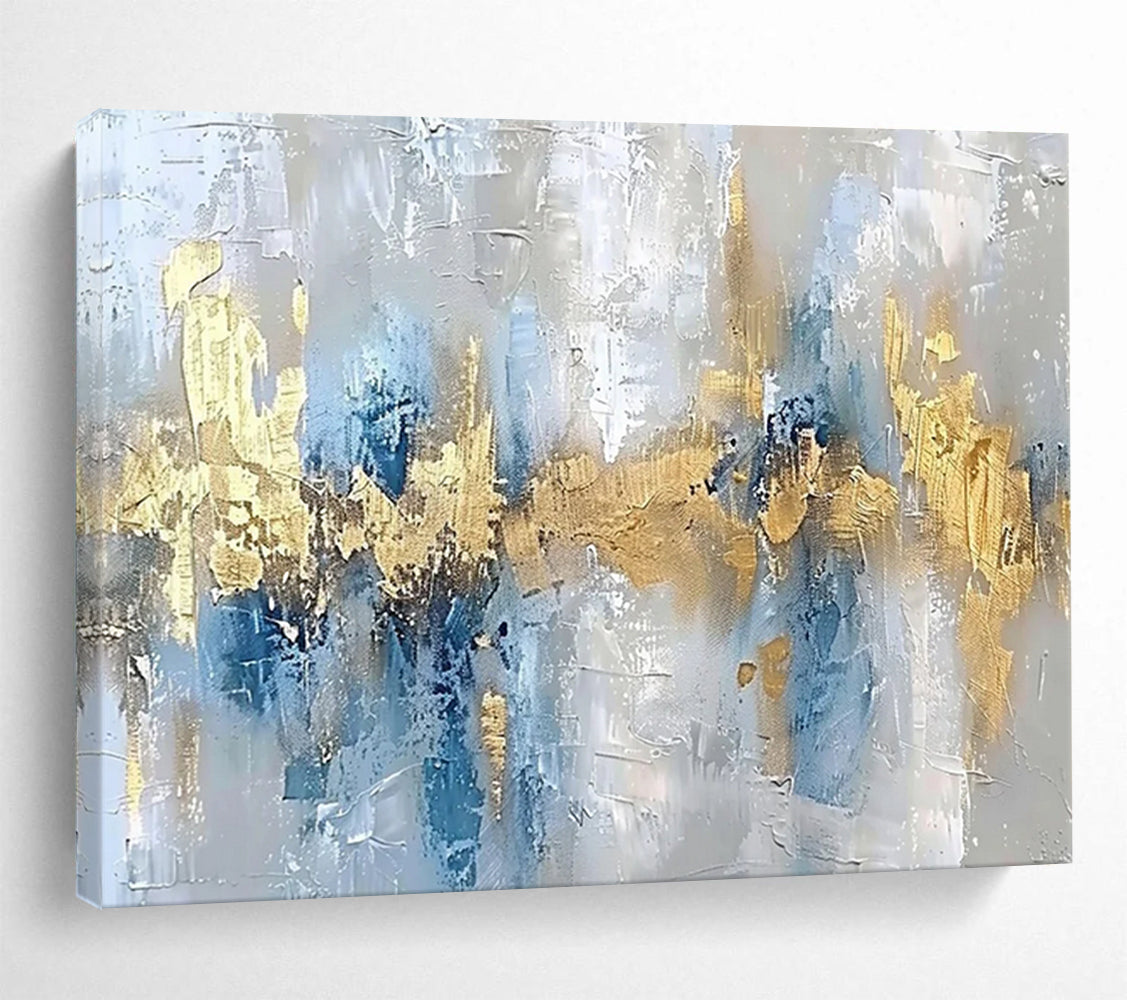 “Blue, Gold, Abstract ‘Coastal Glamour’” - Textured Abstract Painting On Canvas DLZ046