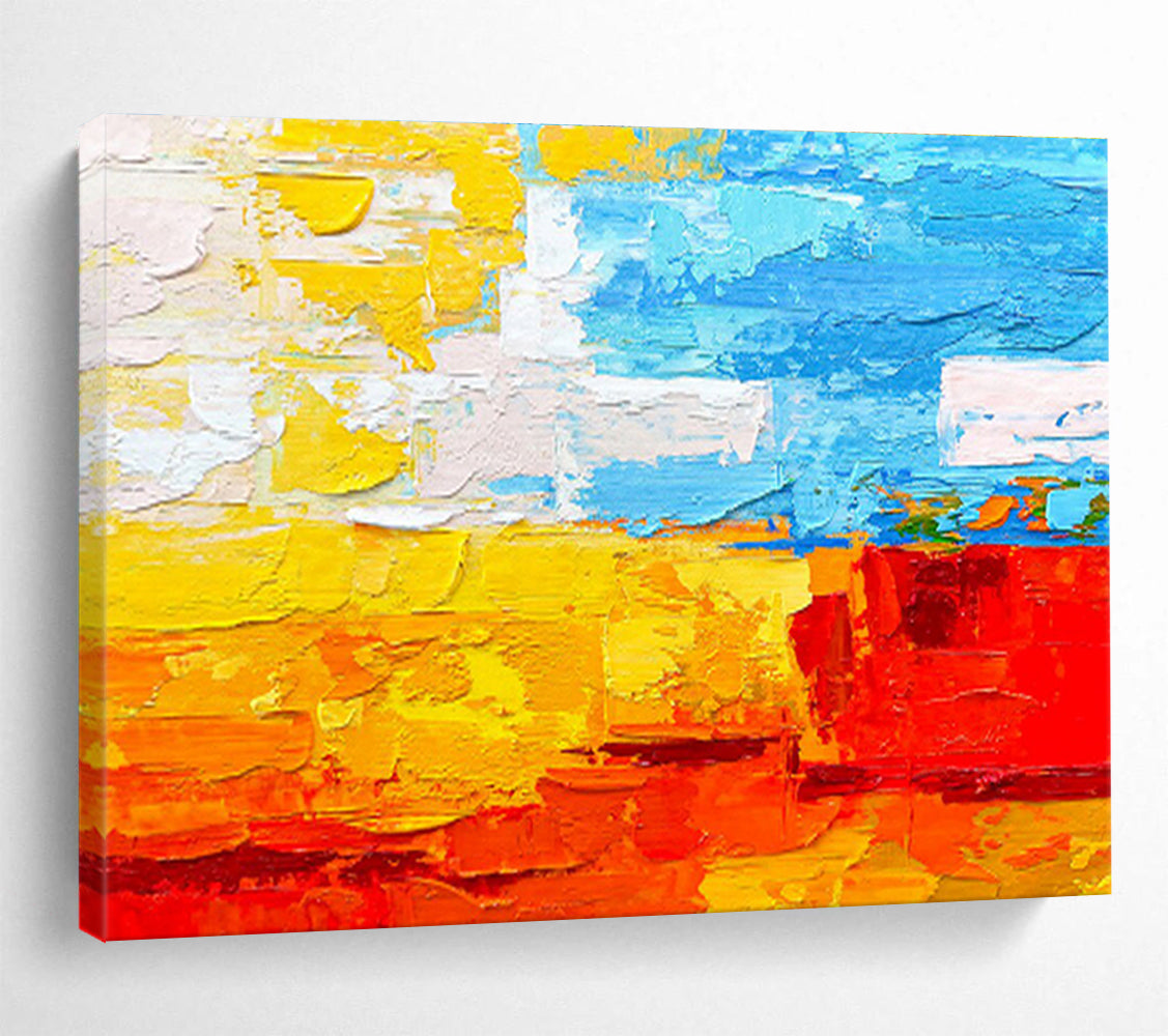 Bright Color Block Abstract Vibrant Layered Abstract Painting On Canvas DKH270