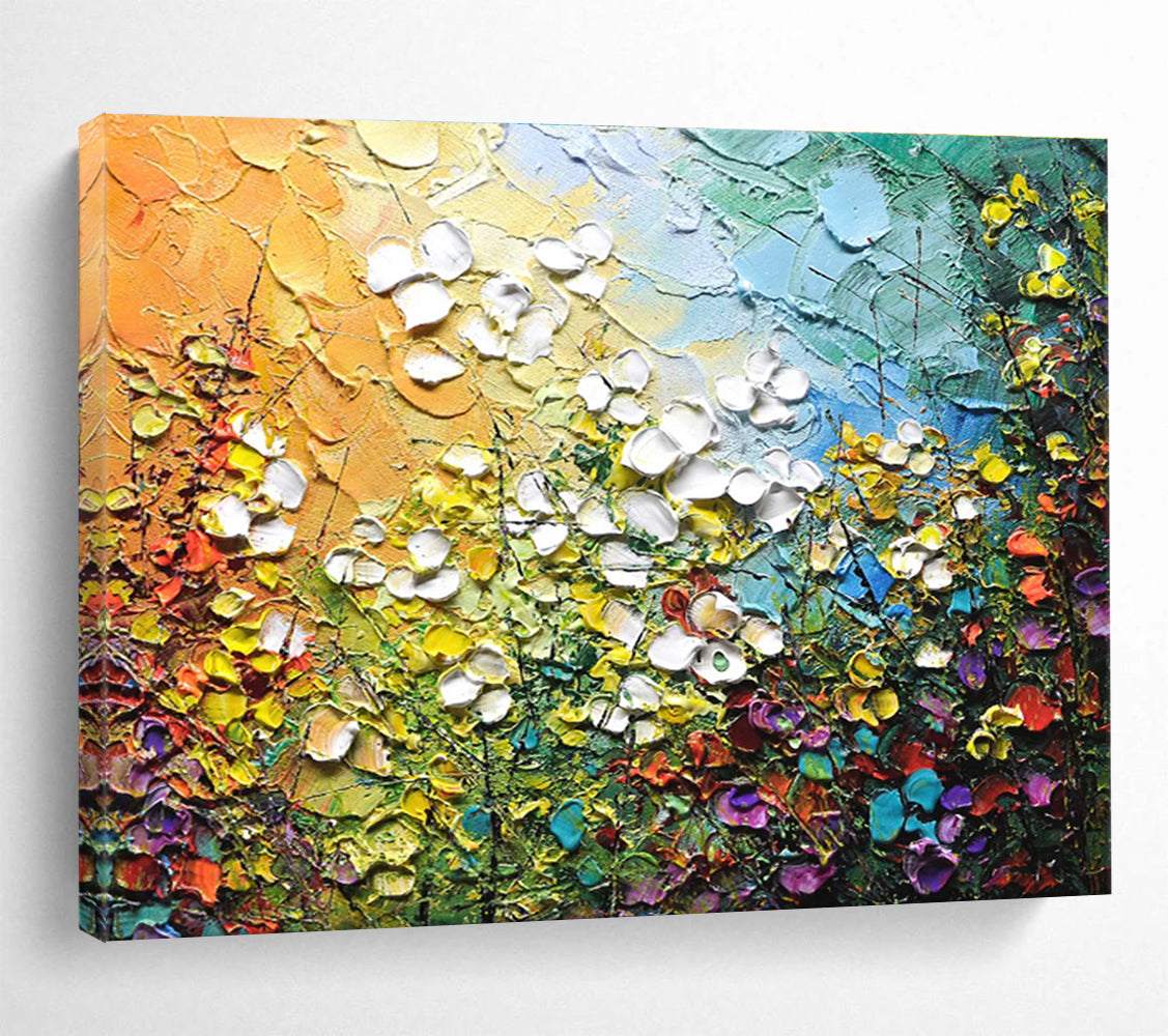 “Textured Floral Burst” Impasto Oil Painting On Canvas DKH443