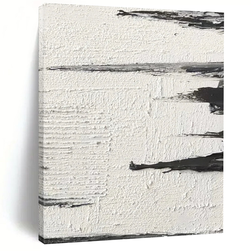 “White, Black Textured Strokes ‘Subtle Motion’” - Impasto Abstract Painting On Canvas DTP384