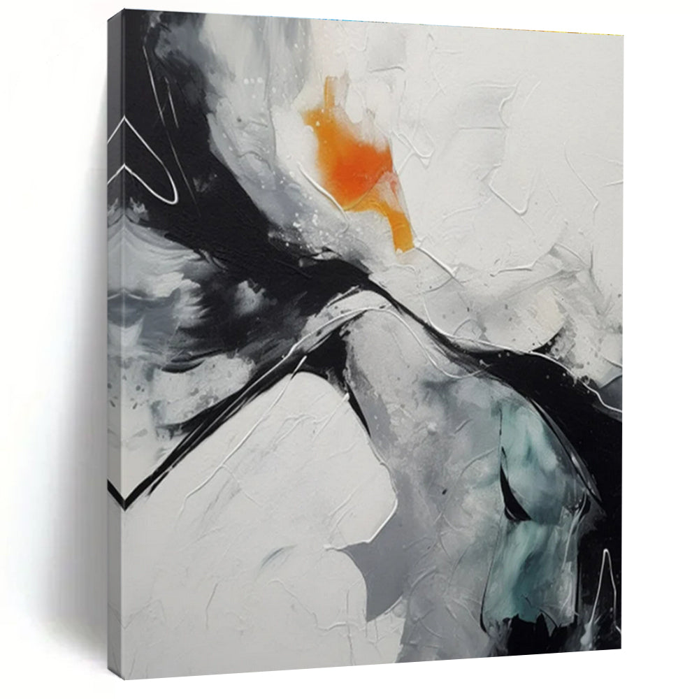 Black, White, Grey with Orange Accent - "Dynamic Contrast" - Abstract Textured Painting CT1464