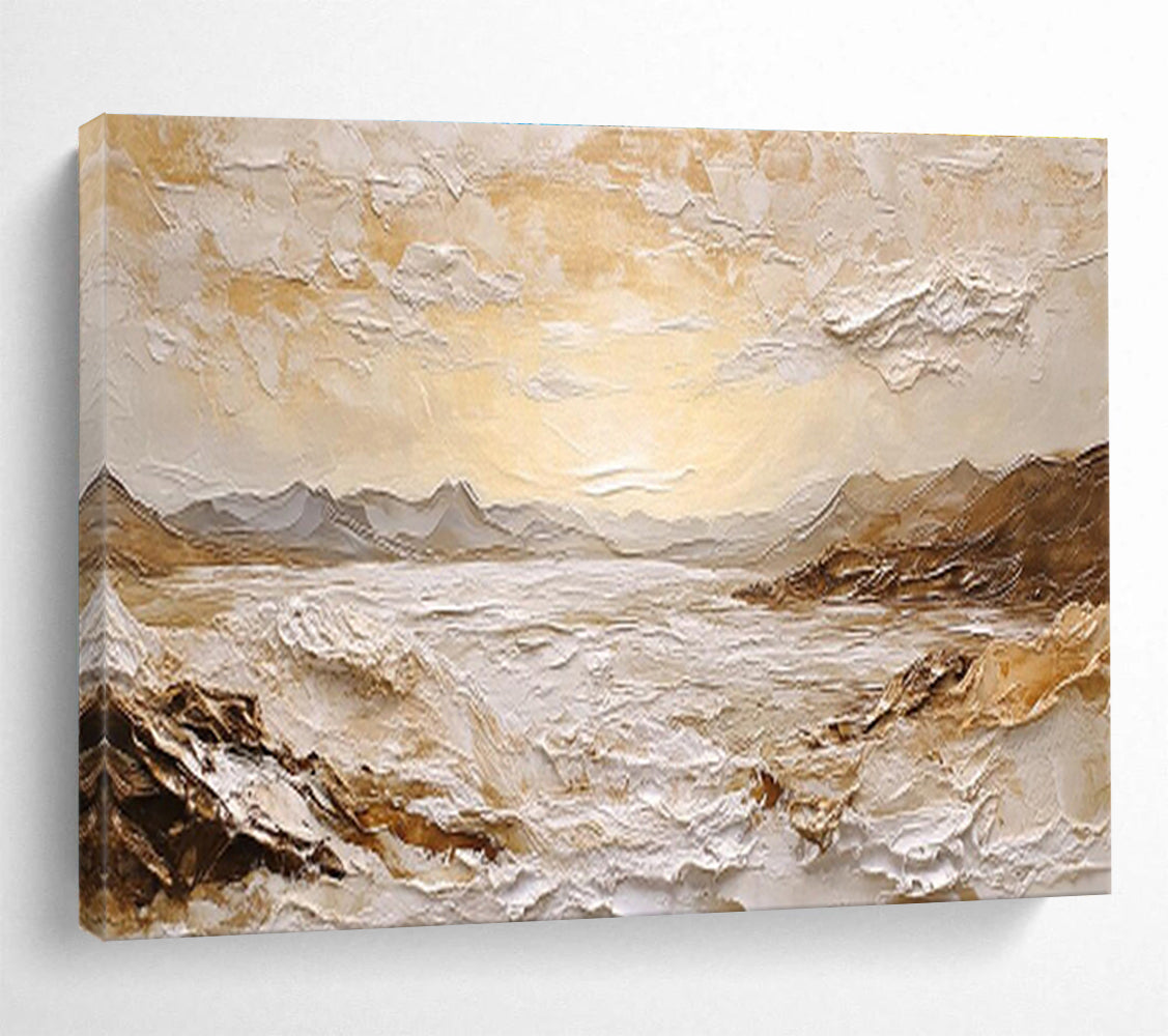 “Textured Golden Sea & Mountains” Impasto Scenic Painting On Canvas DKH460