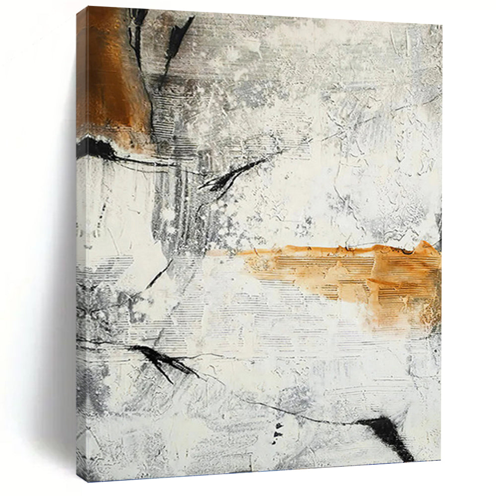 Abstract Textures in Gray, White, and Orange - Abstract Painting On Canvas DKH1438