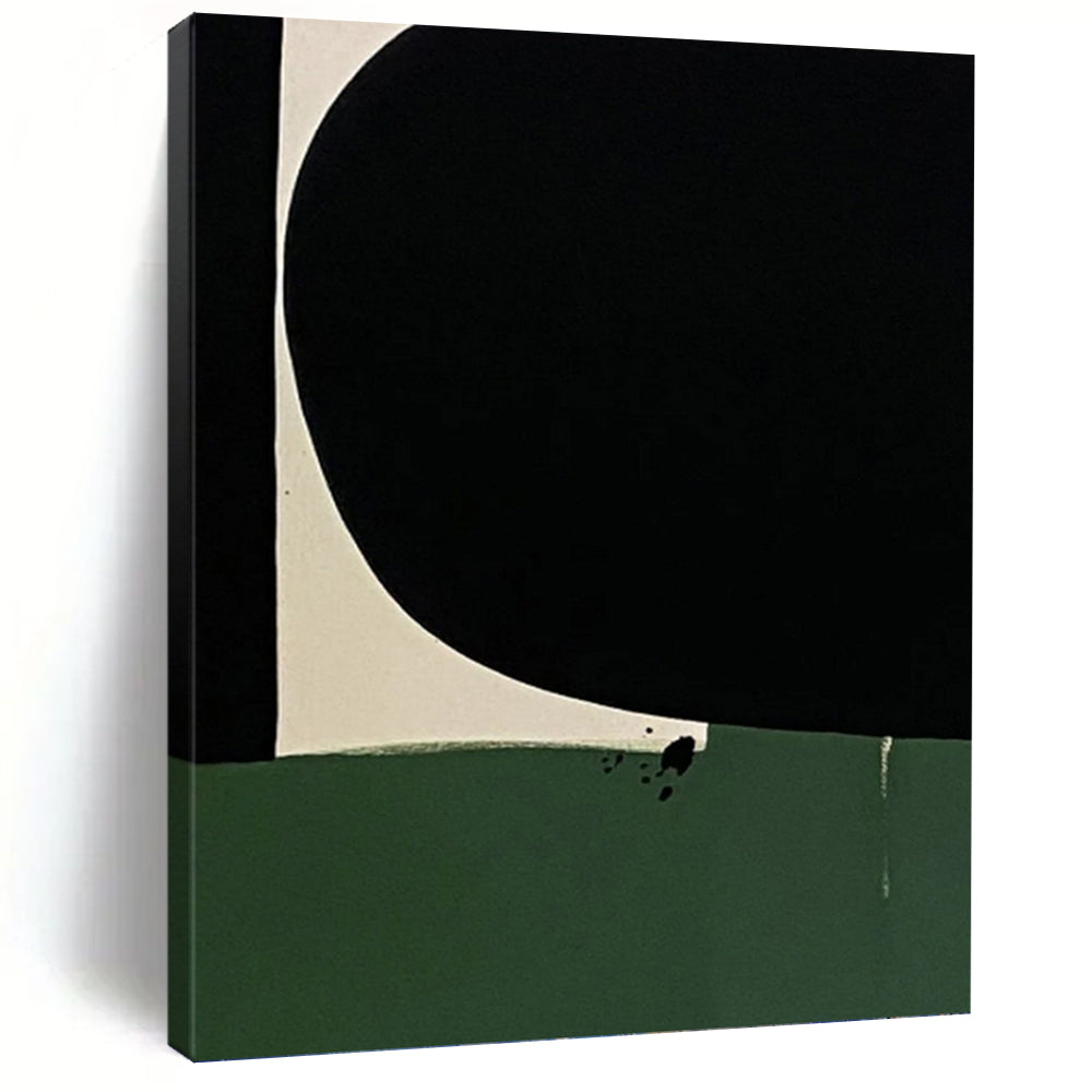 “Black, White & Green Minimalist” - Black, White & Green Minimalist Abstract Painting On Canvas DKH1214