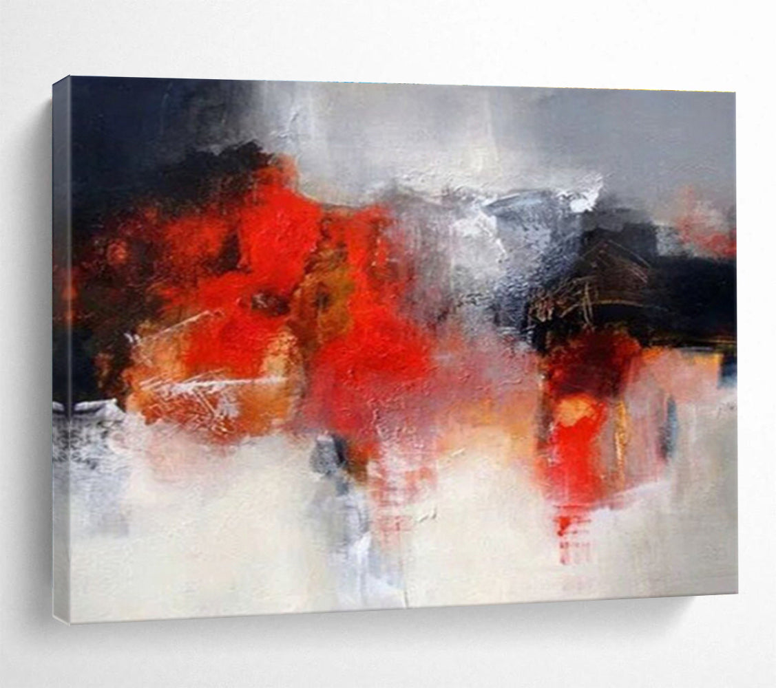 “Red & Gray Abstract” Abstract Action Painting On Canvas DKH430