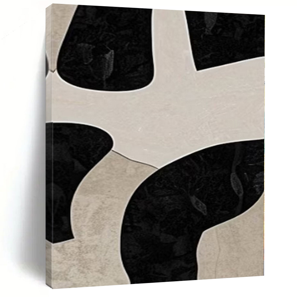 “Black - Beige Geometric Puzzle” – Abstract Geometric Painting CT1099